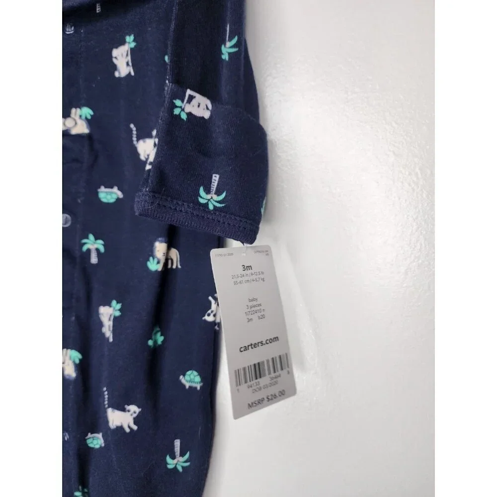 CARTER'S LITTLE BABY SLEEP & PLAY GOWN /BODYSUIT HAT SOCKS NAVY BLUE SIZE 3M
